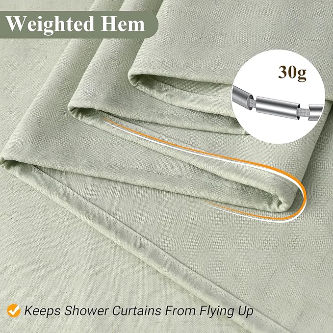 Naturoom Mist Sage Linen Shower Curtain, Country Boho Farmhouse Bath Decor Shower Curtains Neutral Cloth Weighted Textured Fabric Bath Curtain Liner with Hooks, 72x84