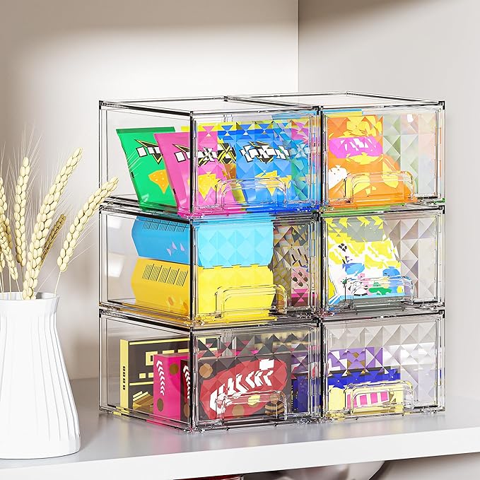 Delamu 8 Pack Stackable Storage Drawers, Makeup Skincare Holder Vanity Storage Organizer, Plastic Drawers For Vanity Desk, Undersink, Kitchen Cabinet, Pantry, Clear, Ideal Christmas Gifts for Girls