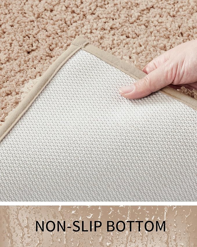 Toilet Rugs U-Shaped Mat 24x22, Contour Bathroom Mat - Ultra Soft & Absorbent Microfiber, Quick-Dry, Machine Washable with High Density Foam Latex Non Slip Backing, Beige