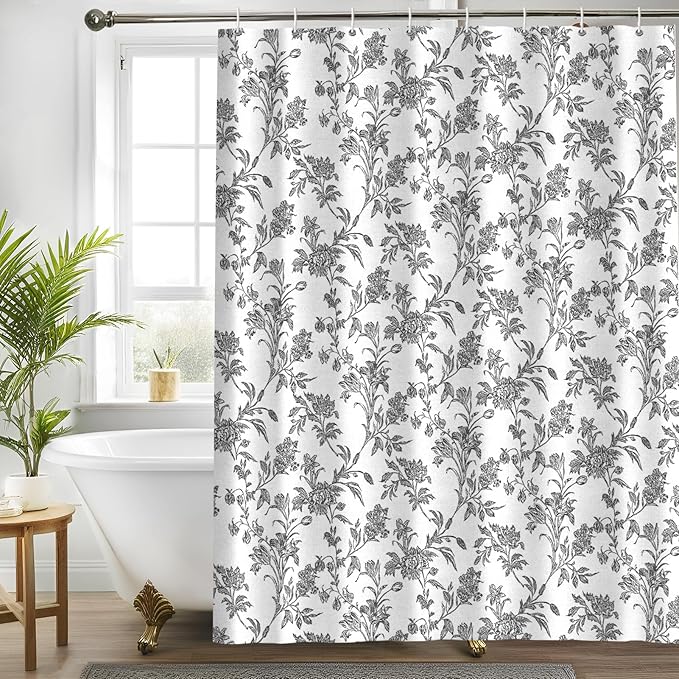 Seorsok Black Shower Curtain,Sage Cotton Floral Cottagecore,Elegant Floral Fabric Shower Curtain Machine Washable Waterproof Bathroom Decor 72'Wx72'L inches