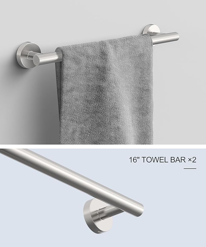 12 Pcs Brushed Nickel Bathroom Accessories Set, HOMEMYSTIQUE SUS304 Stainless Steel Bathroom Hardware Set, Bath Towel Bar Set, Toilet Paper Holders, Towel Rings Racks, Robe Towel Hooks