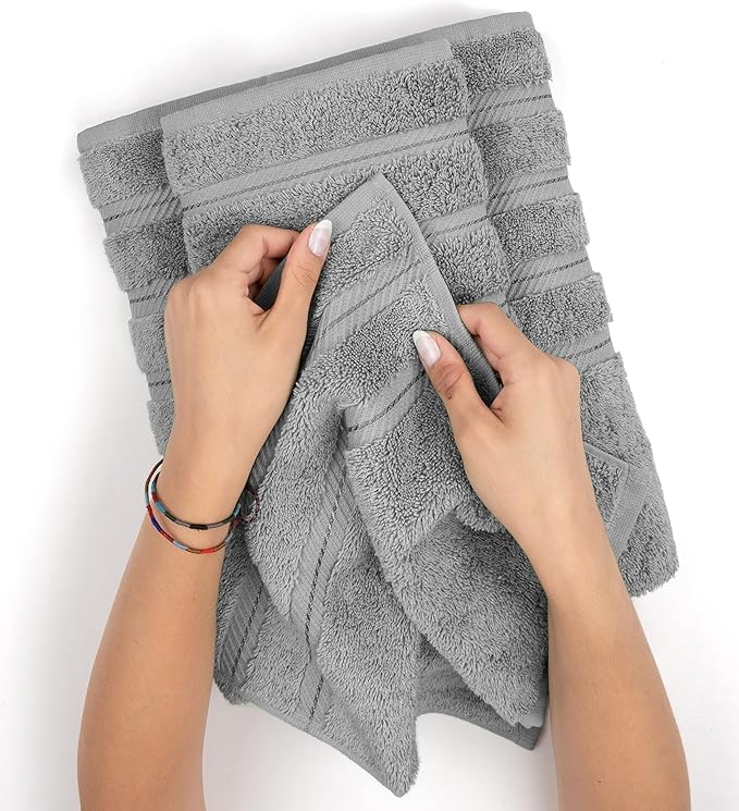 American Soft Linen Luxury Hand Towels for Bathroom, 600 GSM Heawy Weight 16x28 Size 100% Cotton Turkish 4 Piece Hand Face Towel Set, Light Grey Hand Towels