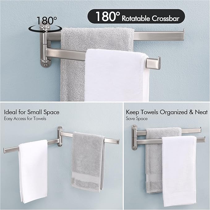 KES Bathroom Towel Rack, 15.5-Inch Swivel Towel Rack 2-Arm, Swing Out Double Towel Bar Wall Mounted, SUS304 Stainless Steel Brushed Finish, A2104S2L40-2