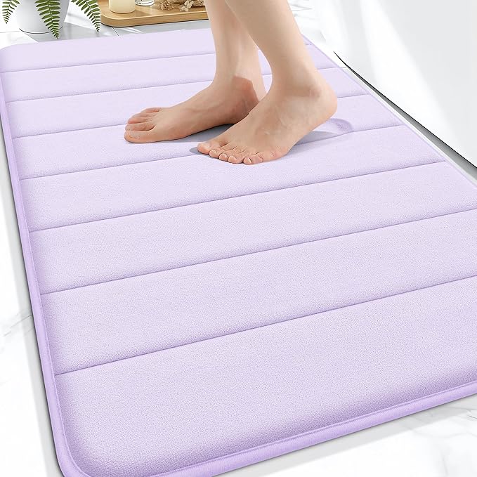 OLANLY Memory Foam Bath Mat 30x20, Super Soft Absorbent Bathroom Rugs, Quick Dry, Machine Washable Shower Floor Rugs, Bathmat Carpet, Bathroom Home Decor Accessories, Lavender