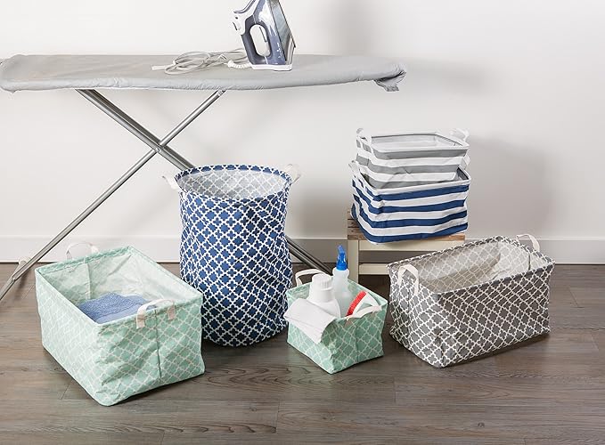 DII Laundy Collection, PE Coated Collapsible Bin, Gray Lattice, Laundry Hamper (Pack of 2)