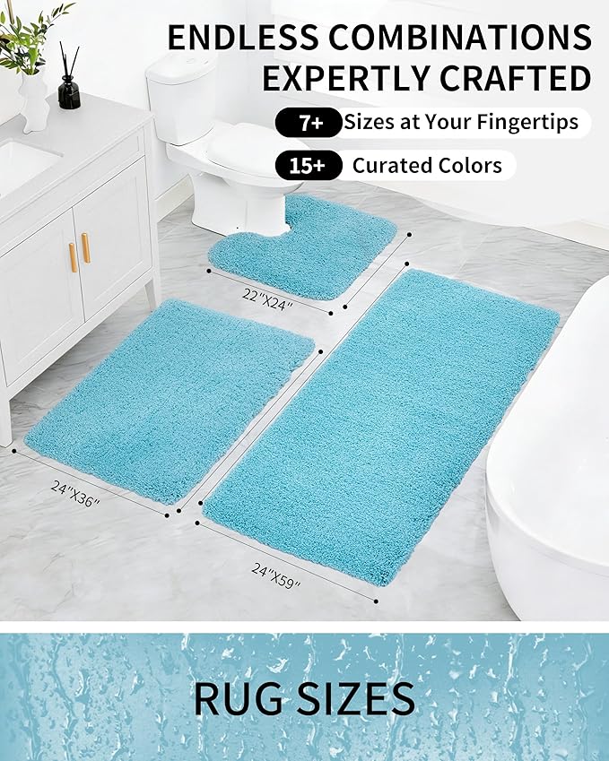 Bathroom Rugs Non Slip Washable 48x24, Ultra Thick Soft Microfiber Absorbent Bath Mats, High Density Foam Latex Non Slip Backing Bath Rugs, Fluffy Floor Carpet for Tub&Shower, Teal