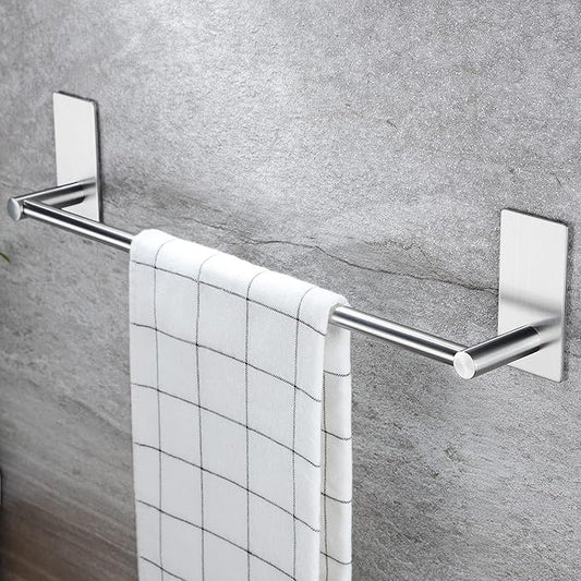 Taozun Self Adhesive 16-Inch Bathroom Towel Bar Brushed SUS 304 Stainless Steel Bath Wall Shelf Rack Hanging Towel Stick On Sticky Hanger Contemporary Style