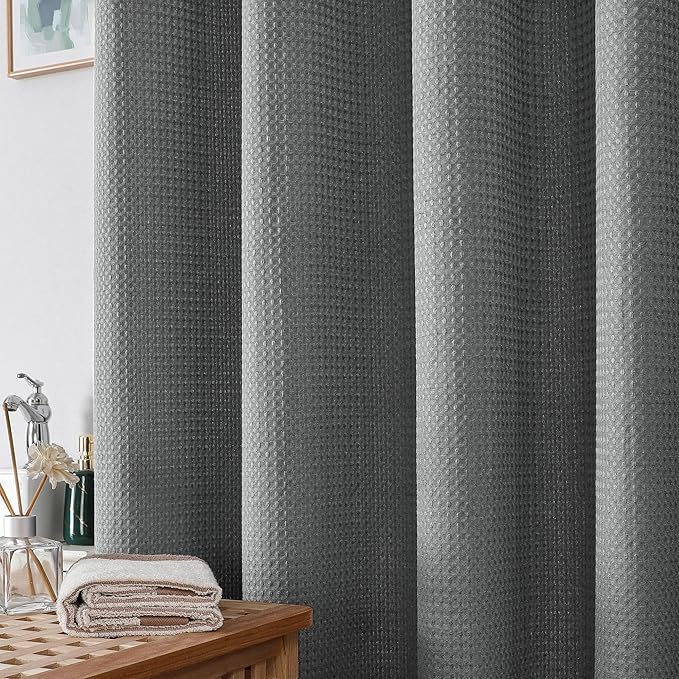 OWENIE Grey Shower Curtain, Stall Small Waffle Weave Heavy Fabric Shower Curtains for Narrow Size Bathroom, Waterproof Soft Hotel Spa Luxury Bath Curtain Set, Machine Washable, Grey, 36x72 Inch