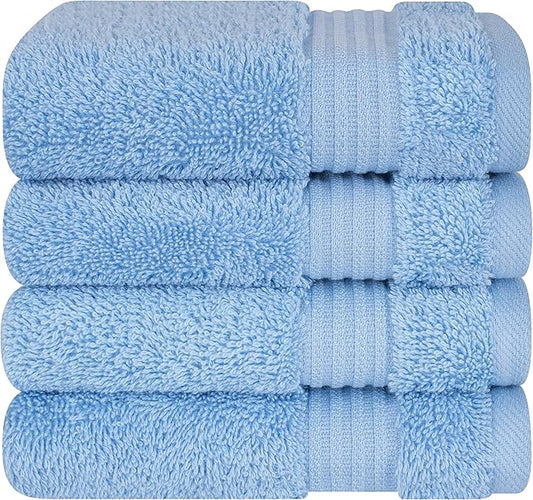 Cotton Paradise 100% Cotton Turkish Washcloth Set for Bathroom, 4 Piece Soft Absorbent Small Towels Wash Rags, Sky Blue