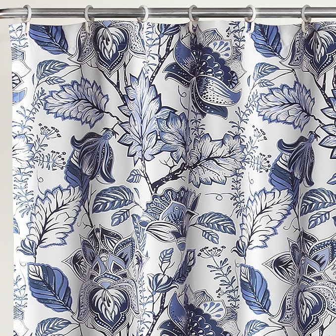Lush Decor, Blue Cynthia Jacobean Shower Curtain-Fabric Floral Print Design,72 x 72