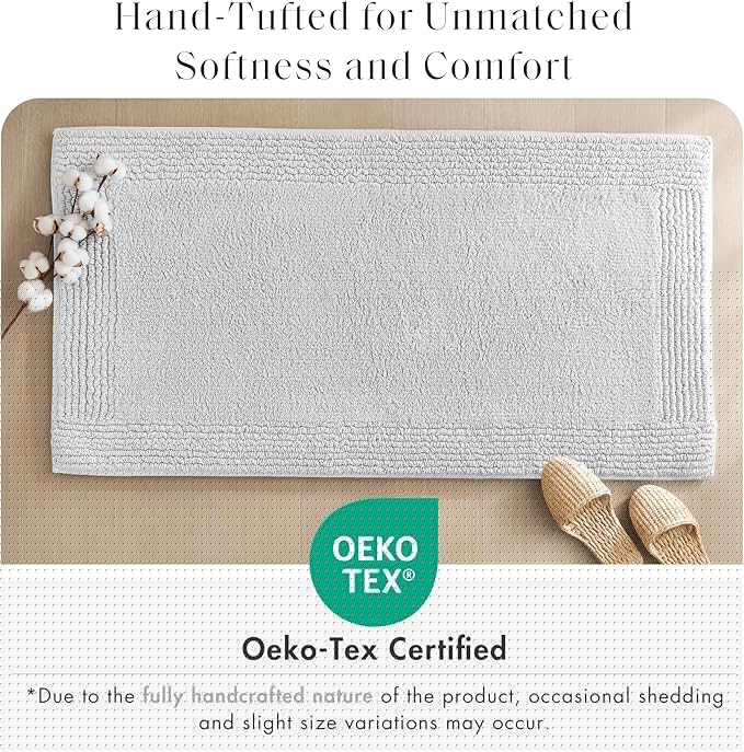 Madison Park Splendor Reversible 100% Cotton Tufted Bathroom Rug-3000 GSM Hotel Quality Luxurious Plush Medium Pile Bath Mat Absorbent, Quick Dry, Shower Room Décor, 24x36 Grey