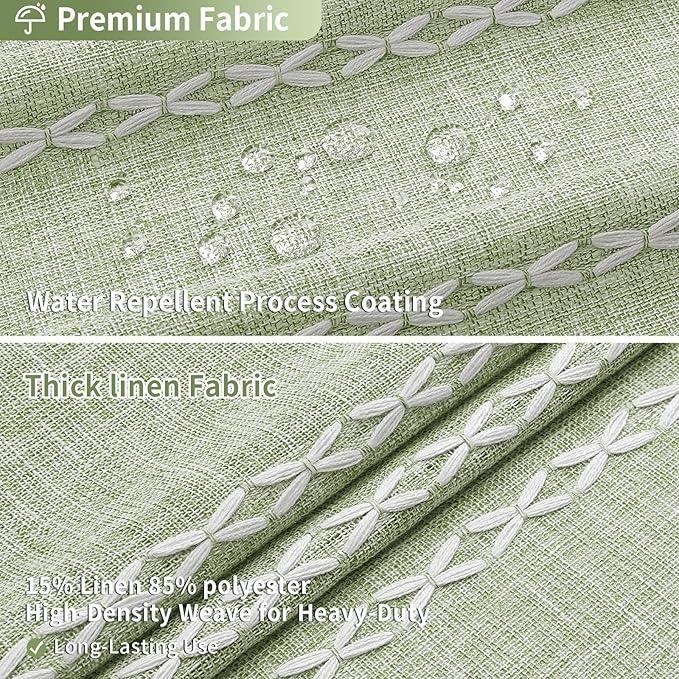 MitoVilla Sage Green Boho Shower Curtain for Vintage Rustic Bathroom Decor, Modern Farmhouse Polyester Linen Fabric Neutral Wrinkle Resistant Cloth Shower Curtain with Tassel, 72 x 72