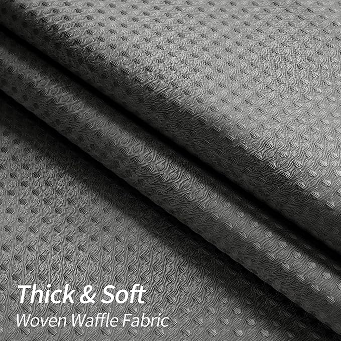 MitoVilla Grey Waffle Small Stall Shower Curtain 36 x 72, Half Size Fabric Narrow Shower Curtains for Bathroom Decor, 36 inch Weighted Shower Curtain Set with Plastic Hooks, Charcoal Grey
