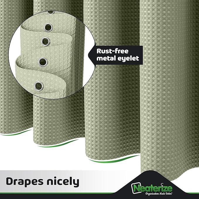NEATERIZE Sage Green Shower Curtain for Bathroom - Waffle Shower Curtain Hotel Style - 72x72 Inch Bathroom Curtain - Cortinas De Baño