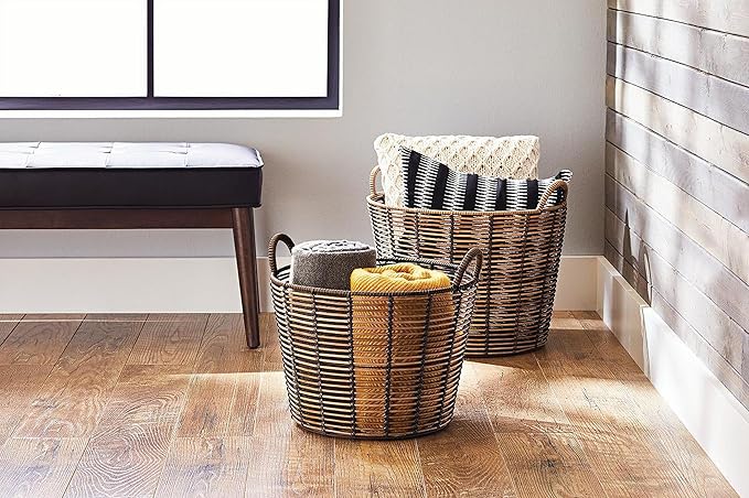 76QT Rattan Woven Basket With Handle, Extra-Large Storage Basket,Used for Storing Clothes, Towels and Various Household Items. Perfect for Living Rooms, Bedrooms, Bathrooms and Dormitories.