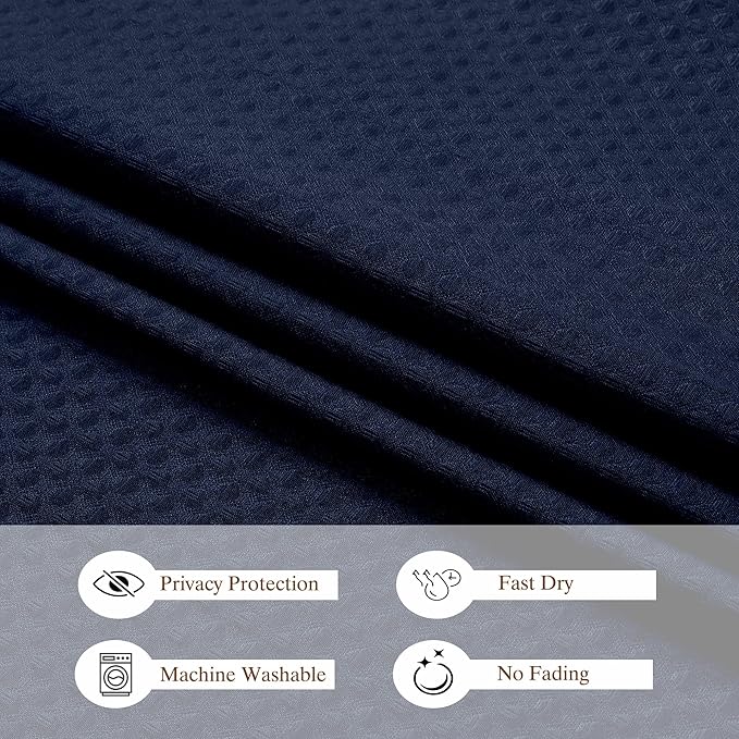 Aiyufeng Navy Blue Shower Curtains for Bathroom，Dot Like Embossed Textured Waterproof Soft Polyester Cloth Shower Curtain，Hotel Spa Machine Washable，72Wx72L
