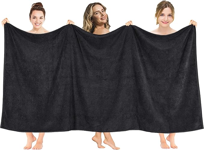 American Soft Linen 100% Cotton 600 GSM Turkish 40x80 Oversized Bath Towel Sheet, Extra Large Adult Towels for Bathroom, Black Bath Sheet