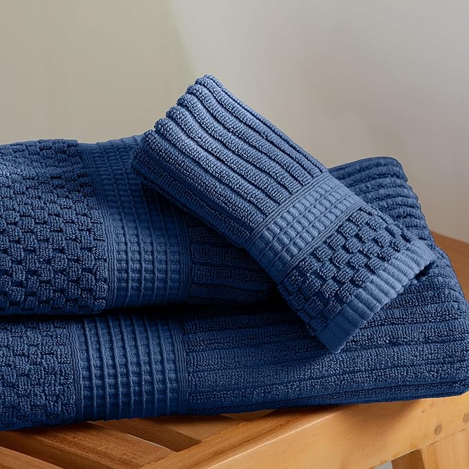 Springtree Home 100% Cotton Bath Towel Set of 4 | Super Soft & Absorbent with Quick-Dry Fibers | 4 Bath Towels | Textured and Durable Cotton | Krista Collection - Navy