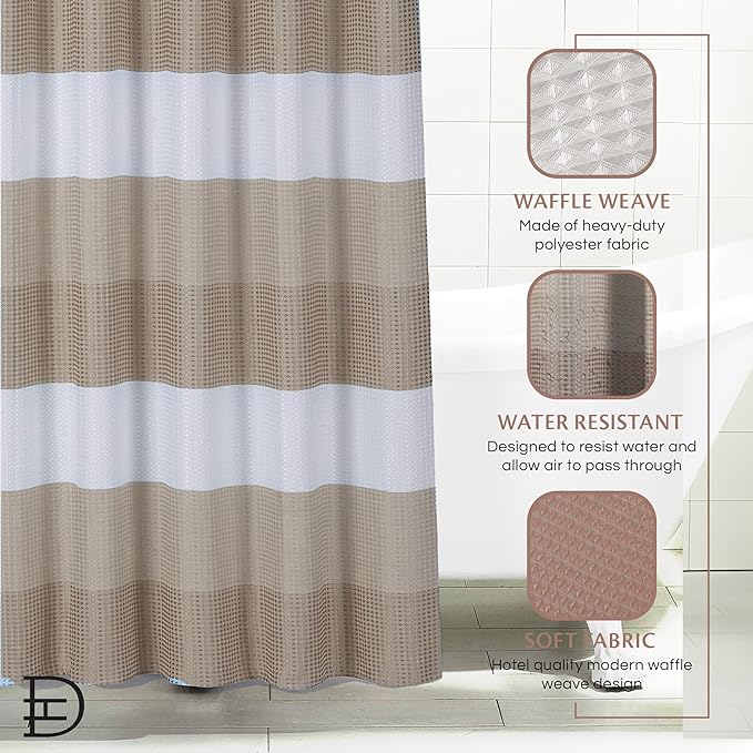 Dainty Home Waffle Weave Waterproof Shower Curtains for Bathroom Clearance, Natural Taupe 70" x 72", Clearance Shower Curtains, Bath Curtains, Shower Curtain Waterproof Fabric