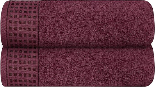 GLAMBURG 100% Cotton 2 Pack Oversized Bath Towel Set 28x55 Inches, Ultra Soft Highly Absorbant Compact Quickdry & Lightweight Large Bath Towels, Ideal for Gym Travel Camp Pool - Burgundy