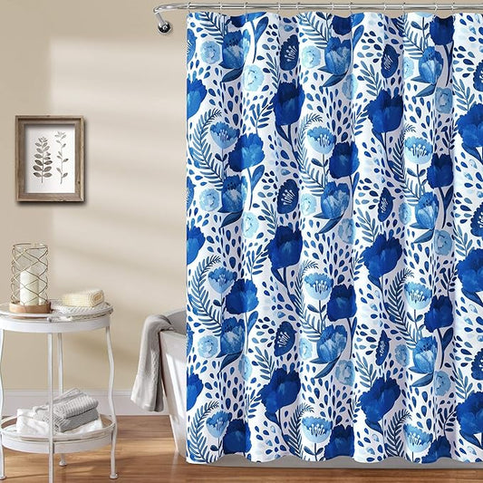 Lush Decor Poppy Garden Shower Curtain Single 72" W x 72" L Blue - Floral Shower Curtains for Bathroom - Colorful Bathroom Curtain - Cottage Core Decor