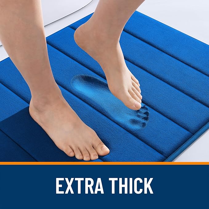OLANLY Memory Foam Long Bathroom Rugs Runner 47x20, Super Soft Absorbent Bath Mat, Quick Dry, Machine Washable Shower Floor Rugs, Bathmat Carpet, Bathroom Home Decor Accessories, Royal Blue