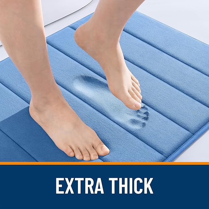 OLANLY Memory Foam Bath Mat 59x35, Super Soft Absorbent Bathroom Rugs, Quick Dry, Machine Washable Shower Floor Rugs, Bathmat Carpet, Bathroom Home Decor Accessories, Cornflower Blue