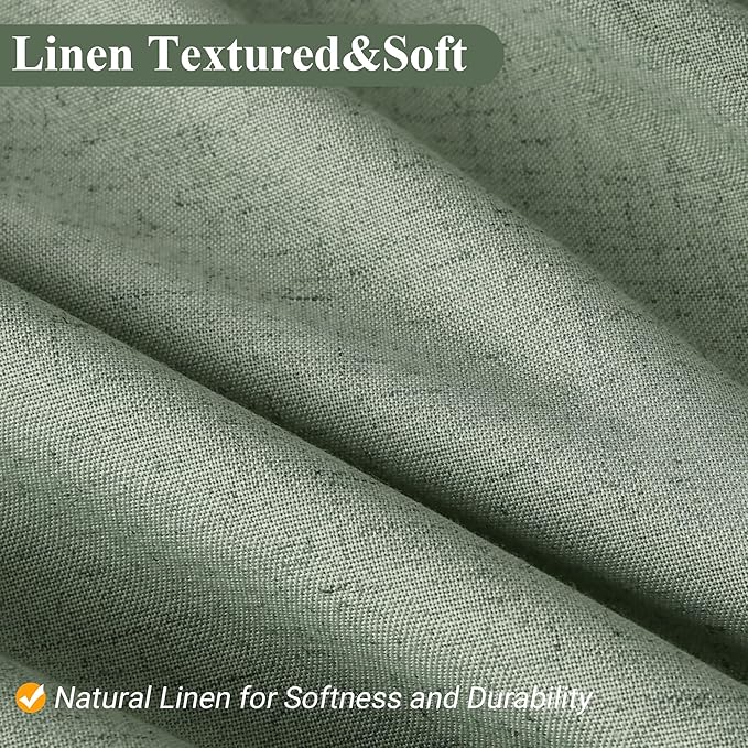 Naturoom Light Sage 42 Inch Shower Curtain - Stall Narrow Half Linen Ultra Thick Fabric Shower Curtain Set with Hooks, Boho Farmhouse Rustic RV Camper Bath Curtains for Bathroom, 42x72