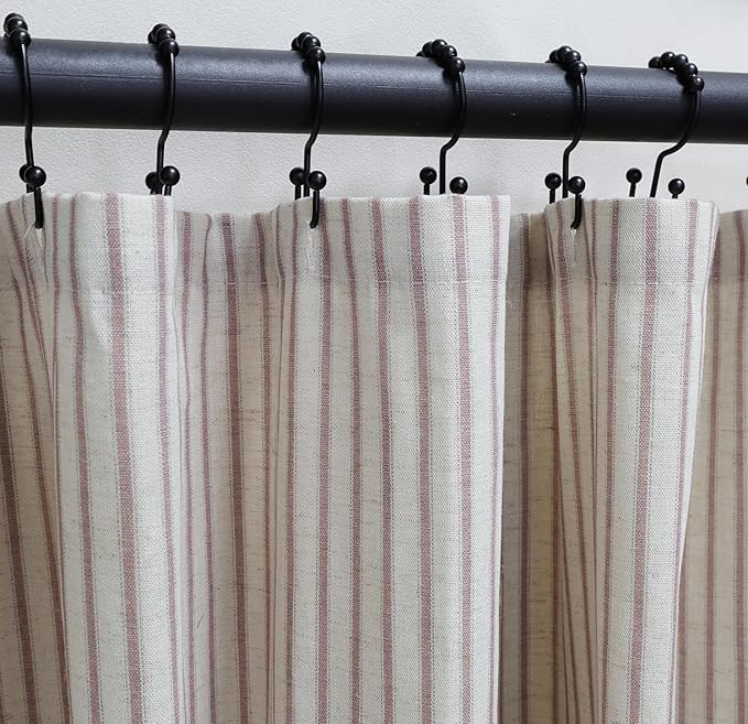 Farmhouse Striped Shower Curtain - 72x72 Inches, Linen Blend Fabric, Breathable & Machine Washable, Rustic Rust for Bathroom Decor (Hooks/Liner Not Included)