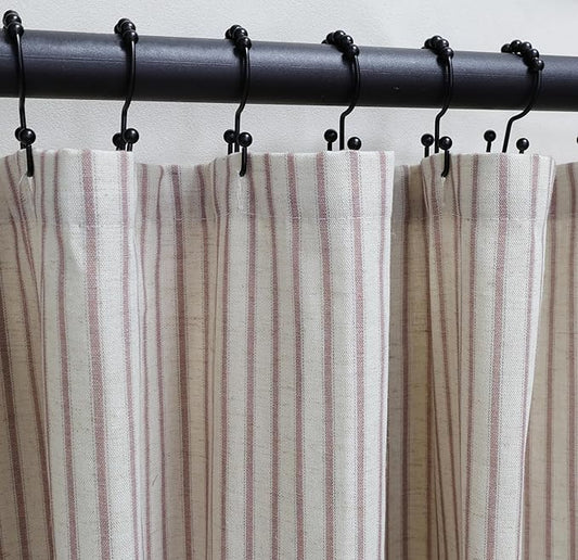 Farmhouse Striped Shower Curtain - 72x72 Inches, Linen Blend Fabric, Breathable & Machine Washable, Rustic Rust for Bathroom Decor (Hooks/Liner Not Included)