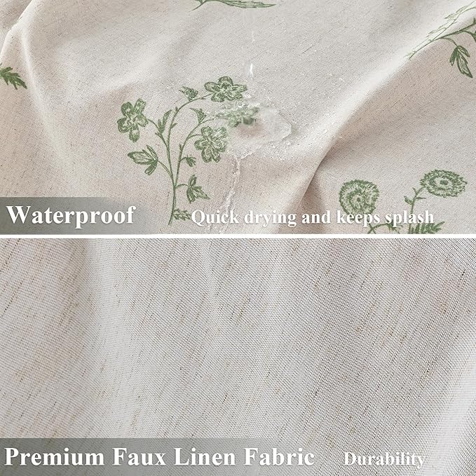 ORTIGIA Linen Shower Curtain Farmhouse Vintage Floral Shower Curtains Sage Green Boho Rustic Curtains Block Print Cottagecore Decor for Bathroom 72 W x 72 L