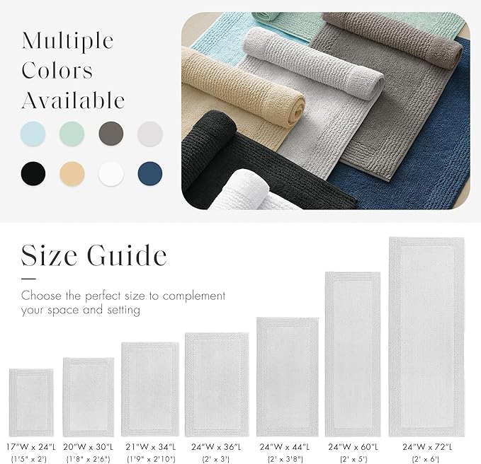 Madison Park Splendor Reversible 100% Cotton Tufted Bathroom Rug-3000 GSM Hotel Quality Luxurious Plush Medium Pile Bath Mat Absorbent, Quick Dry, Shower Room Décor, 24x44 Grey