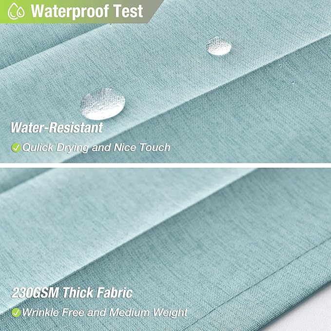 Jubilantex Folding Linen Shower Curtain for Bathroom Blue Waterproof Shower Curtain 1 Panel with 14 Metal Grommets and 1 Tie Back for Hotel,70"x70"