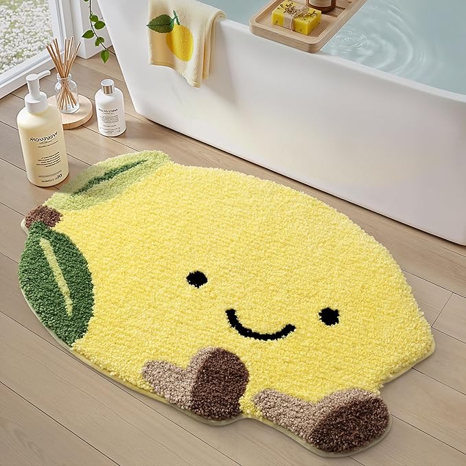 LUMI Cute Bathroom Rugs, Funny Fruit Rug, Soft Plush Fluffy Yellow Bath Mat, Absorbent, Non-Slip for Bathroom, Kitchen Sink, Bedroom, Kid's Bedroom, and Living Room, 20.5"x29", Lemmy