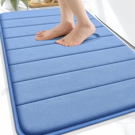 OLANLY Memory Foam Bath Mat 30x20, Super Soft Absorbent Bathroom Rugs, Quick Dry, Machine Washable Shower Floor Rugs, Bathmat Carpet, Bathroom Home Decor Accessories, Cornflower Blue