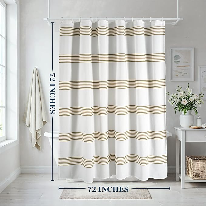 LANE LINEN Waterproof Shower Curtain - 72W x 72H - 2 in 1 Fabric Design with Built in Laminated Inner Layer - No Liner Needed - Quick Dry & Machine Washable - Header with Rust Proof Grommets - Beige