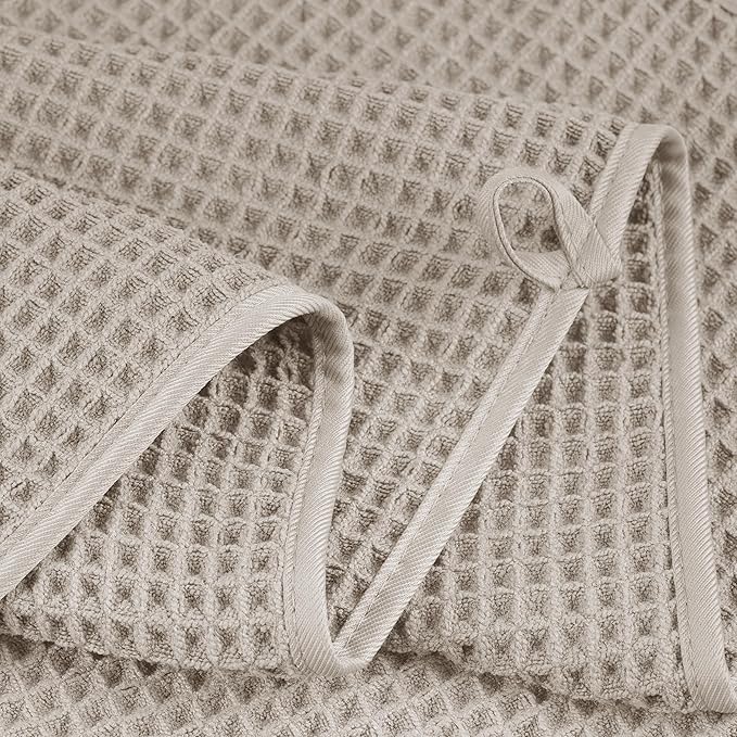 POLYTE 430 GSM Microfiber Quick Dry Lint Free Oversize Bath Towel Set, 6 Piece (Waffle Weave)