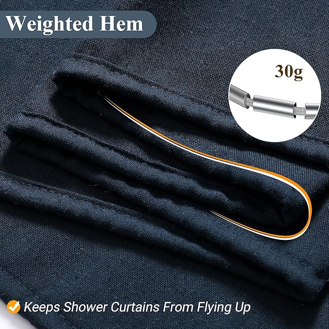 Naturoom Navy Blue Shower Curtain for Bathroom, Linen Textured Weighted Hem Cloth Shower Curtain Set with Hooks, Simple Hotel Luxury Men Nautical Bath Accessories Decor,72x80, Dark Blue