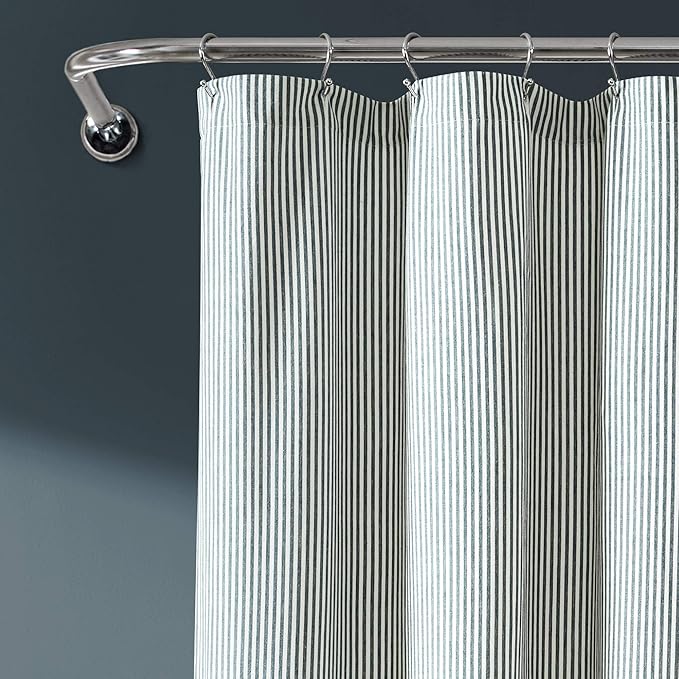 Lush Decor Vintage Stripe Yarn Dyed Cotton Shower Curtain, 72" x 72", Denim Blue