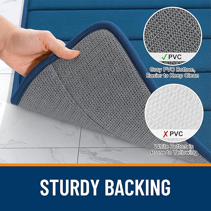 OLANLY Memory Foam Bath Mat 24x16, Super Soft Absorbent Bathroom Rugs, Quick Dry, Machine Washable Shower Floor Rugs, Bathmat Carpet, Bathroom Home Decor Accessories, Navy Blue