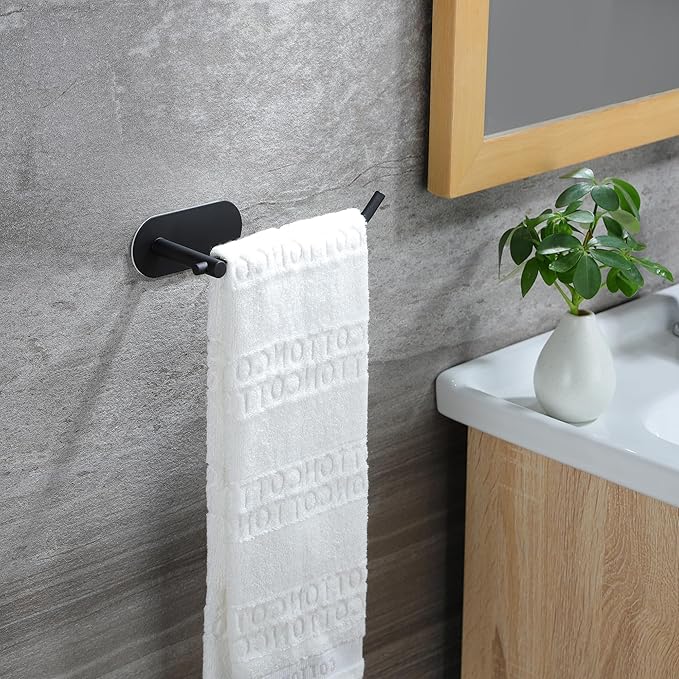 SUNTECH Hand Towel Holder,2 Packs Black Hand Towel Bar,6 3/10 Inch Self Adhesive Hand Towel Rack/Towel Ring for Bathroom Kitchen