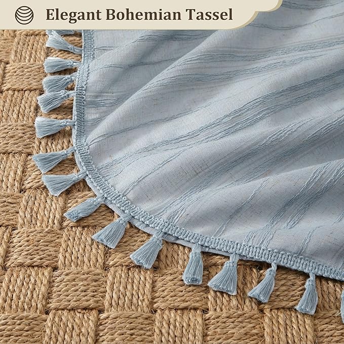 Fog Blue Shower Curtain Linen Shower Curtain Beige Boho Shower Curtain for Bathroom Rustic Striped French Country Shabby Chic Shower Curtains, 72” x 72“