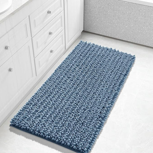 Yimobra Long Bathroom Rugs Non Slip Washable 44x24 Inch - Ultra Soft Absorbent Bath Mat, Quick Dry Shaggy Floor Carpet for Tub Shower, Denim Blue Home Decor Accessories