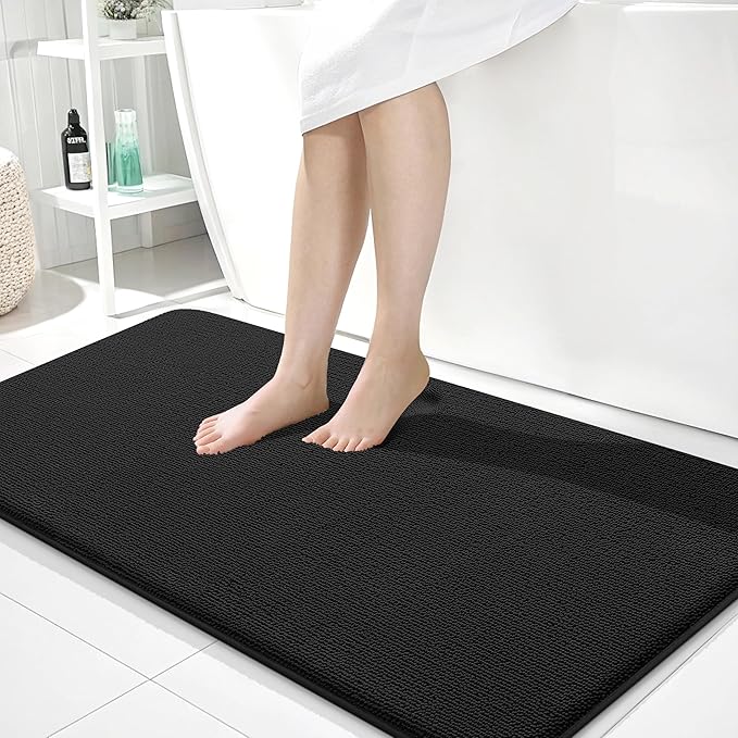 OLANLY Thick Memory Foam Bath Mat Rug 40x24, Extra Soft Absorbent Bathroom Rug, Quick Dry Bath Mats, Non-Slip, Machine Washable Carpet for Bathroom, Tub and Shower, Home Decor Accessories, Black