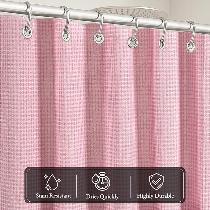 LANE LINEN Premium Shower Curtains - 72W x 72H Heavyweight Waffle Weaved Fabric, Luxury Spa Look - Water Repellent, Quick Dry & Easy Care & Machine Washable - Top Header with Metal Grommets - Pink