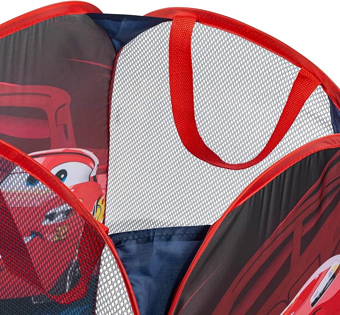 Disney Pixar Cars Pop Up Hamper - Lightning McQueen Racecar Mesh Laundry Basket/Bag with Durable Handles - Storage for Clothes and Toys