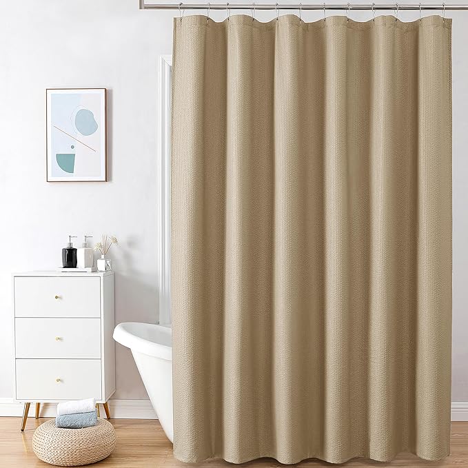 OVZME Extra Long Taupe Shower Curtain 72 x 96 Inch, 3D Embossed Texture Fabric Bathroom Shower Curtain, Large Hotel Bath Curtain with 12 Holes, Washable Cloth Shower Curtains