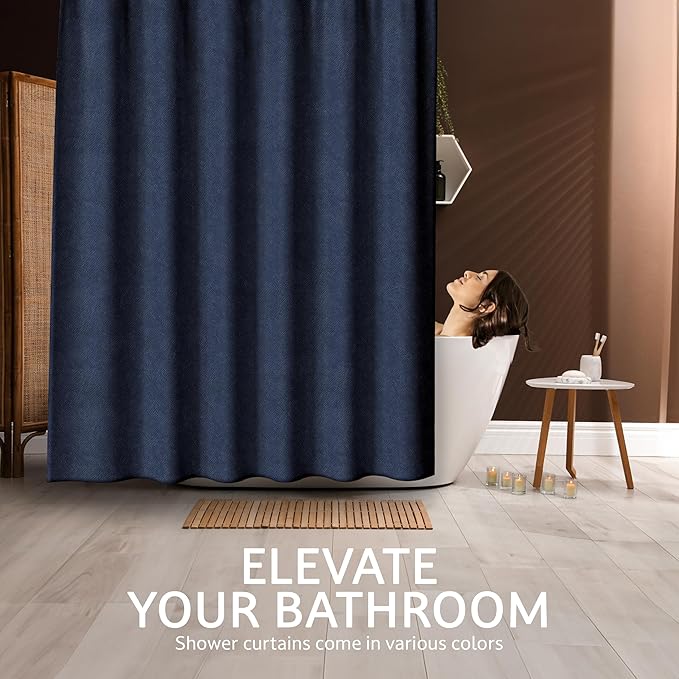 Luxurious Cotton Blend Shower Curtain - Spa Quality Bathroom Essential with Buttonhole Loops, Easy to Install & Clean, 72x72 inch, Home Spa Collection (Navy Linen)