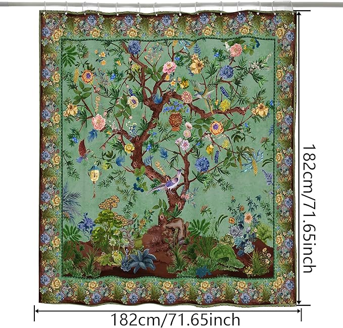 HMS Happy Memories Bohemian Flower Bathroom Curtain Colorful Boho Floral Print Beautiful Bright Polyester Fabric Cloth Shower Curtain for Bathroom Decoration, 72"x72"