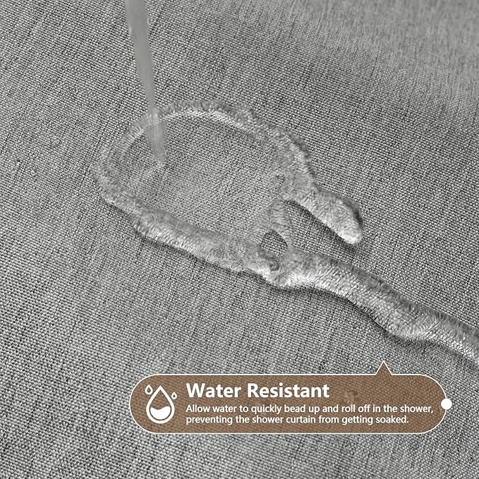 Linen Look Country Rustic Fabric Shower Curtain Grey, Heavy Duty Faux Linen Textured Shower Curtain Water-Resistant, 72 x 72 Inch Natural Gray Hotel Bathroom Shower Curtains Machine Washable